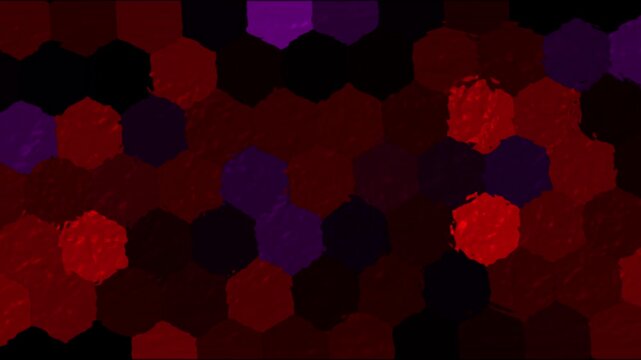 Textured hexagonal mosaic pattern animation displays red purple colors. Hexagonal mosaic pattern abstract design features 3D grid tiles. Mosaic pattern loop is sleek.