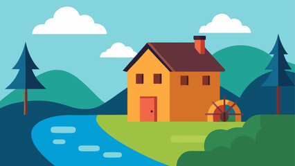 Naklejka premium Cozy cottage by the river