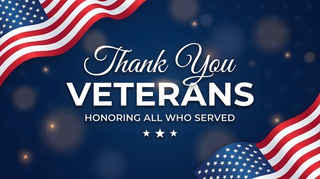 A patriotic background design for veterans day featuring the american flag with the text thank you veterans honoring all who served