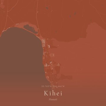 Terracotta Map of Kīhei, United States | Warm Earth Tone Wall Art