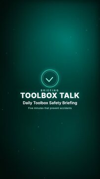 Daily Toolbox Safety Briefing Certification badge corporate compliance motion graphic animation, teal color scheme, 4K