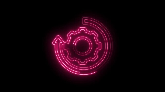 Neon pink gear with circular arrow animation representing process workflow automation icon