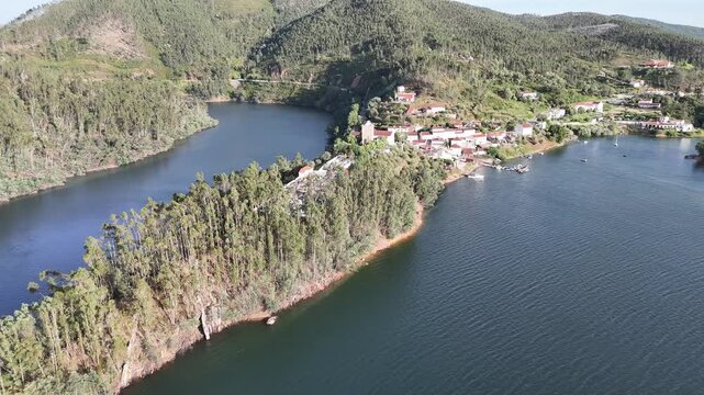 Descending Drone Approach to the Templar Tower in Dornes