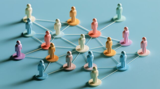 Strategic planning symbolic people distribution organizational chart business modeling management process visual communication flat design side view consulting theme 3D render colored pastel. 