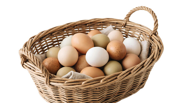 Woven wicker basket eggs ,isolated on transparent background png