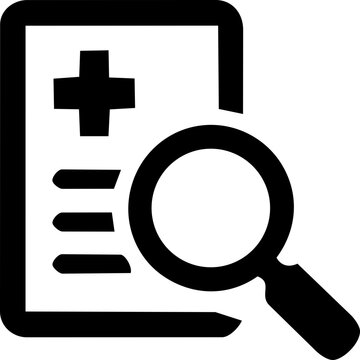 Medical document icon with magnifying glass representing clinical research and analysis for World Patient Safety Day theme