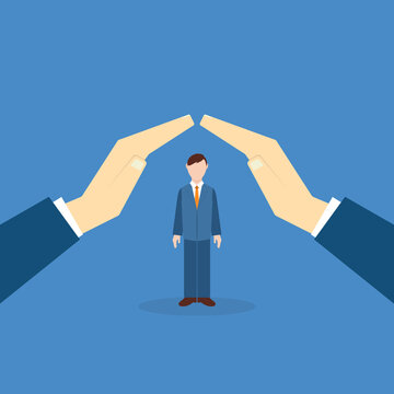 Corporate Hands Protecting Employee Business Security Illustration
