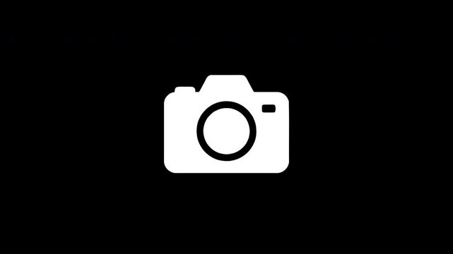 Digital camera icon animation with glitch effect on black background