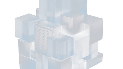 Fototapeta premium Abstract blue metallic cubes forming a structured digital technology background