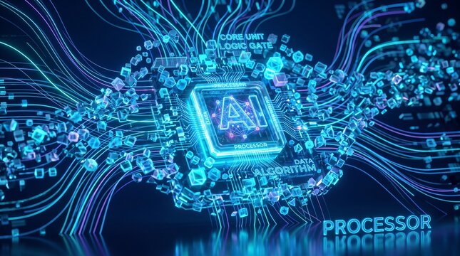Artificial intelligence quantum processor chip technology background