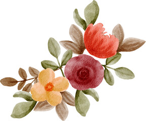 Naklejka premium Watercolor Autumn Floral Bouquet with Red Orange and Yellow Flowers