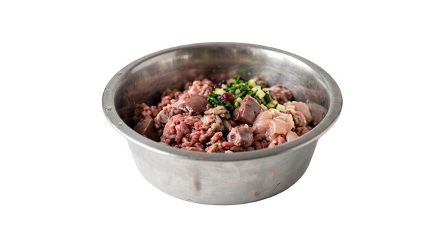 Raw dog food in bowl ,isolated on transparent background png