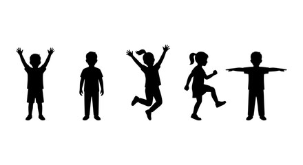 Fototapeta premium Children Silhouettes, Diverse Kids Poses, Playful Figures, Active Childhood Vector Set