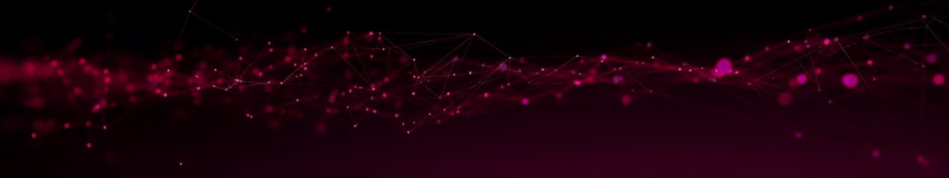 Widescreen Seamless Loop Animation of Glowing Magenta Digital Network Wave with Connected Nodes and Data Lines
