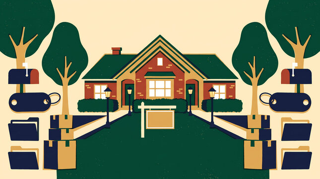 Symmetrical Home Sale Yard Scene