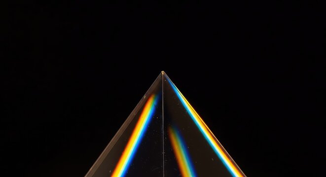 Colorful abstract light pattern created by refraction through a crystal prism on a dark background showing spectral colors ,design ,background ,transparency