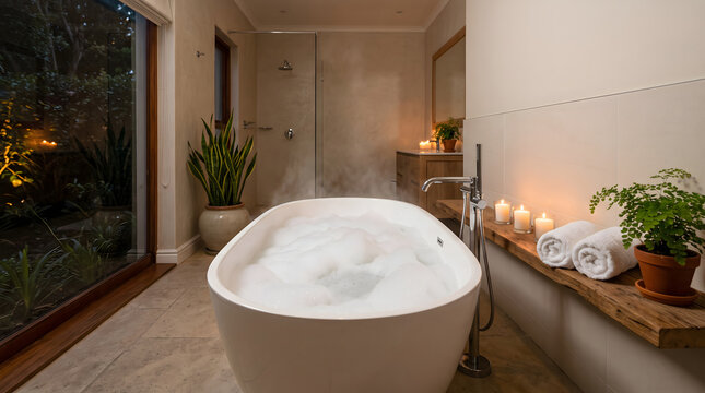 Foam Filled Bathtub in Serene Bathroom