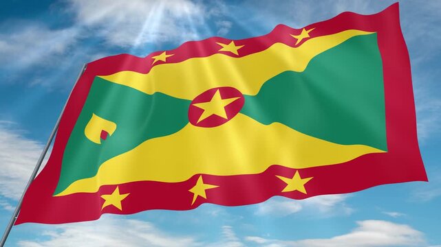 Grenada Flag Seamless Loop 4k 60fps on Sky Background