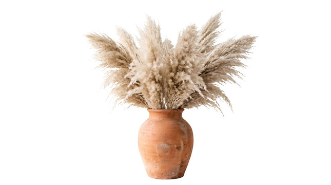 Fluffy beige pampas grass plumes in a rustic ,isolated on transparent background png