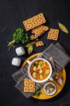 Hot Estonian Frikadellisupp in a white bowl