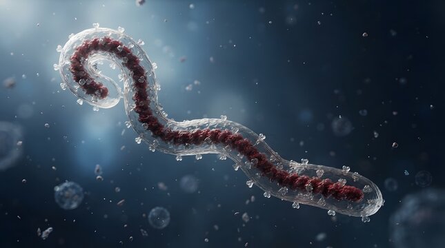 Pathogenic Filovirus Microscopic 3D Render: Dangerous Virus with Visible Internal Structure, Disease Concept