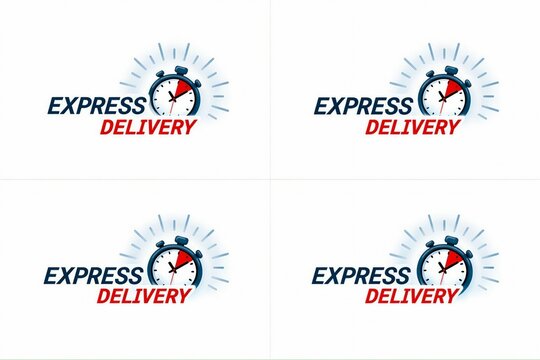 Express delivery service logo with stopwatch icon and speed lines