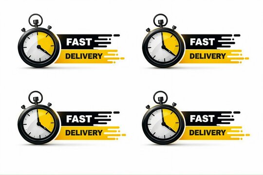 Fast delivery illustration with speedometer timer and dynamic background