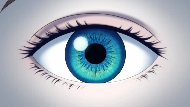 Close up animation of a beautiful human blue eye blinking.