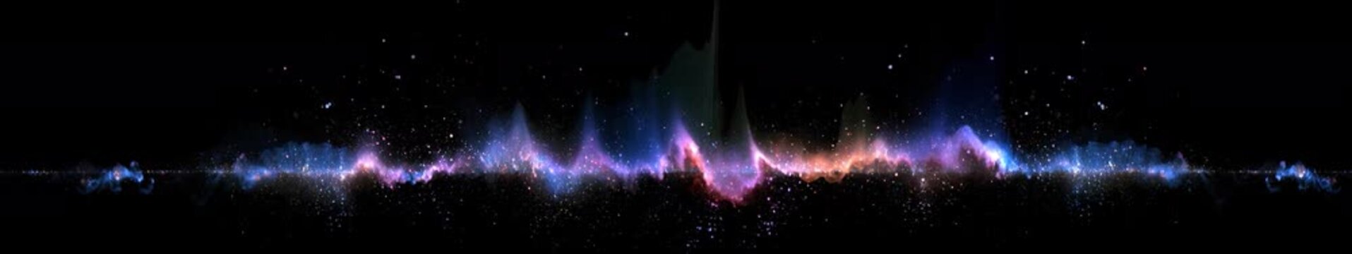 Panoramic Seamless Loop Animation of Blue and Pink Plasma Energy Wave with Glowing Particles on a Dark Background