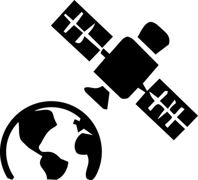 Satellite orbiting earth icon representing ozone layer monitoring and global climate environmental protection and atmosphere observation