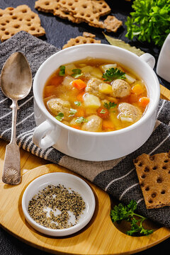 Authentic Polish Zupa z Klopsikami in a bowl