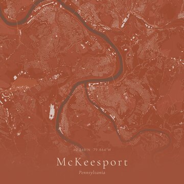 Terracotta Map of McKeesport, United States | Warm Earth Tone Wall Art