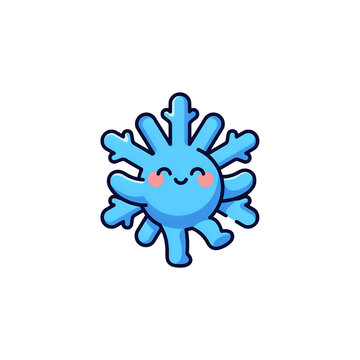 Cute blue snowflake character with a happy face and pink cheeks in a simple pixel art style