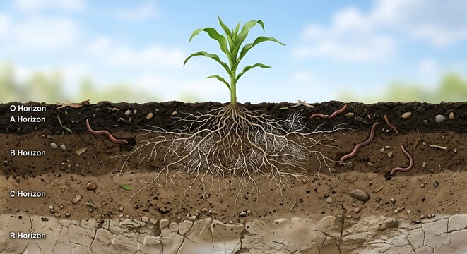 Corn Plant Cross Section Showing Healthy Root System Underground