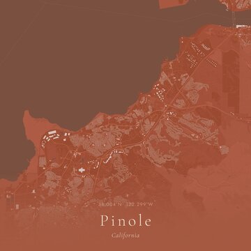 Terracotta Map of Pinole, United States | Warm Earth Tone Wall Art