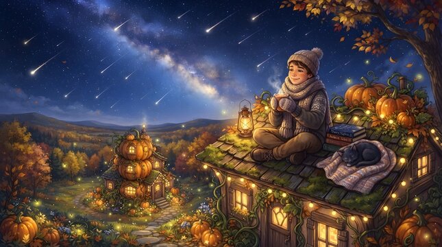 Edgar sitting on pumpkin cottage