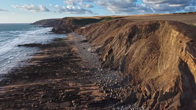 August drought and dried cliffs and fields at Sandymouth Bay Cornwall