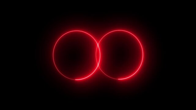 Abstract glowing red circles intersecting symbol two luminous intersect each