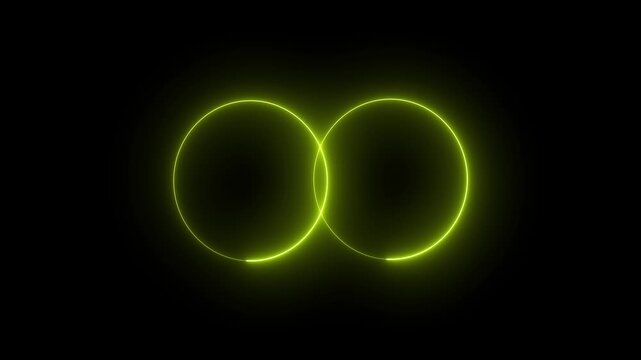 Abstract glowing yellow circles intersecting symbol two luminous intersect