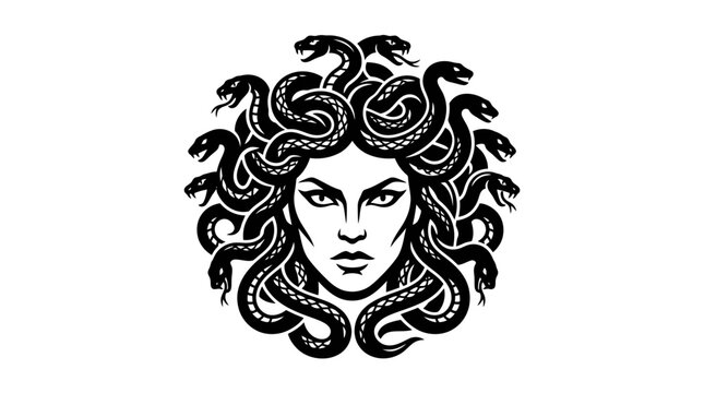 Medusa Gorgon Head Illustration Isolated Black and White