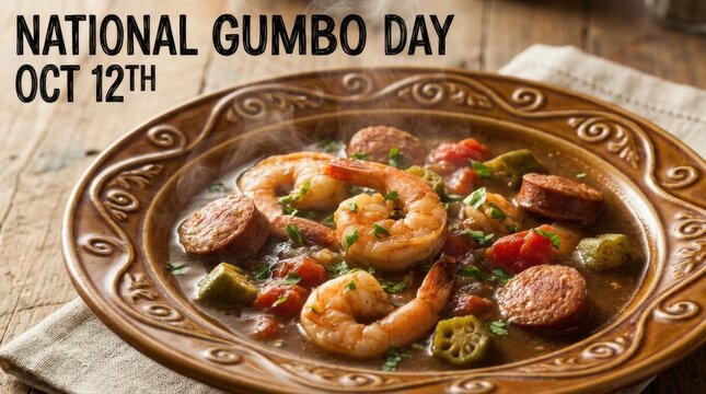 Gumbo with shrimp and andouille sausage a still life food photograph cajun cuisine creole okra spicy stew seafood bowl photography gastronomy culinary arts