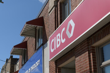 Fototapeta premium sign outside CIBC bank branch located at 364 Oakwood Av at Rogers Rd, Toronto