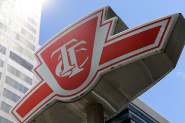 Fototapeta premium subway entrance identification sign (with a touch of solar flare), Toronto