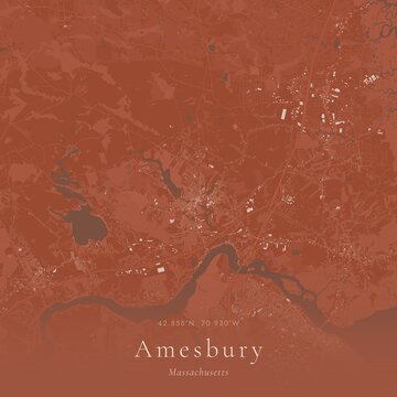 Terracotta Map of Amesbury, United States | Warm Earth Tone Wall Art