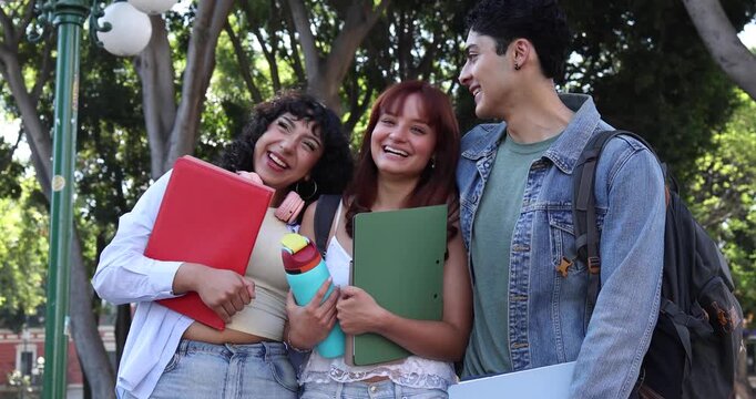 group of latinos university students or hispanic group of friends in Mexico Latin America, Mexican young people studying