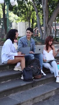 group of latinos university students or hispanic group of friends in Mexico Latin America, Mexican young people studying