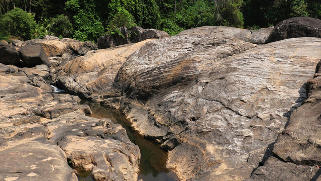 Beautiful rocky landscape adjacent to the Ripple Waterfalls near Munnar, Idukki, Kerala, India