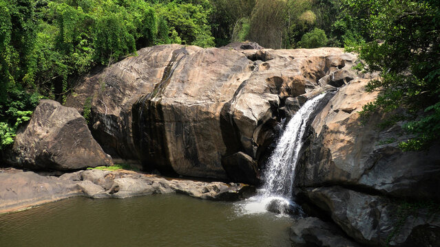Beautiful rocky landscape adjacent to the Ripple Waterfalls near Munnar, Idukki, Kerala, India