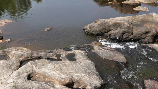 Beautiful rocky landscape adjacent to the Ripple Waterfalls near Munnar, Idukki, Kerala, India