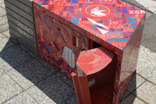 Canada Post / Postes Canada street letter box (SLB) on its side in downtown Toronto